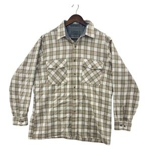 Bay Area Traders Button Down Mens L Tan Plaid Excellent Flannel Style Shirt